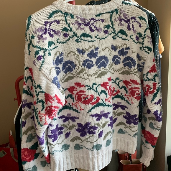 Vintage LL Bean floral print cotton ramie sweater - Picture 2 of 5